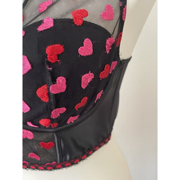 Victoria's Secret Bra Lingerie Bustier Heart Embroidered Mesh Scalloped - Picture 12 of 14